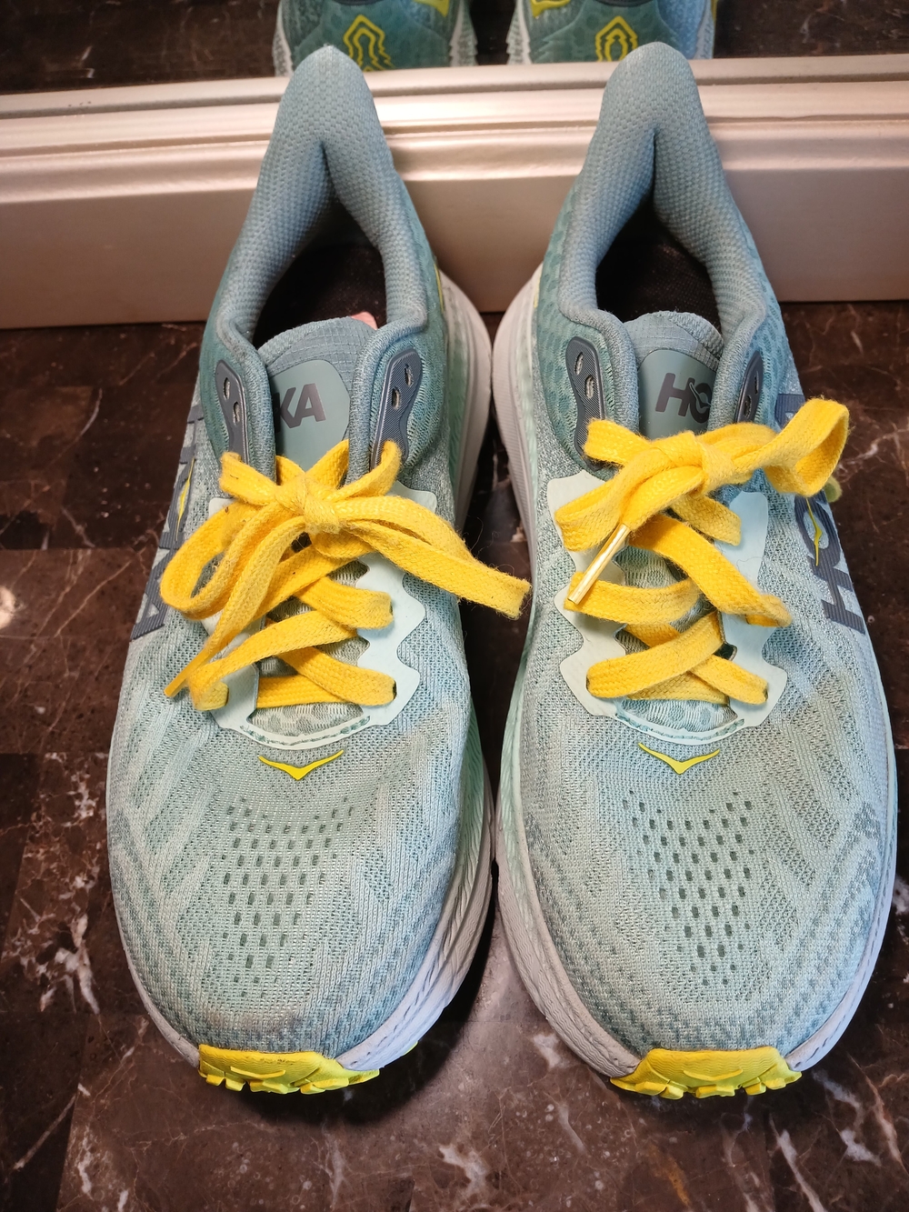 Hoka Women's Light Teal Sneakers with Yellow Accents